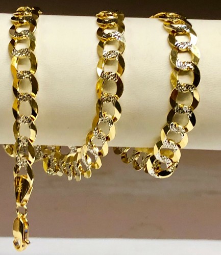 14k Yellow+White Gold 8.5" Solid PAVE Curb Link 9.7 MM 18 Grams Chain/Bracelet - Picture 12 of 16