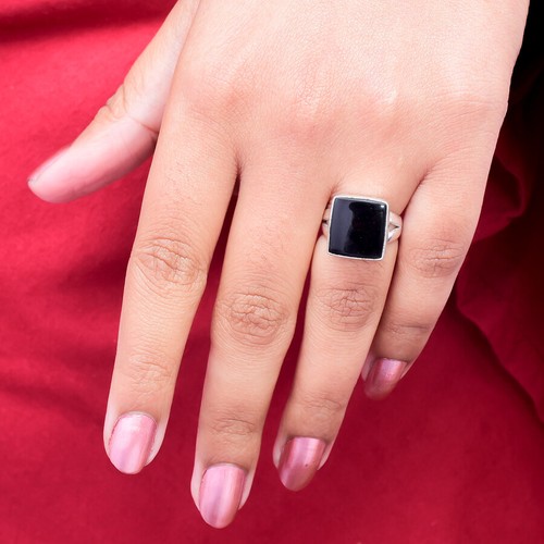 Pintoresco Ónice Negro Gema 925 Plata de Ley Handmade Anillo Pulgar Joyería - Imagen 5 de 5