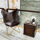 Chair Leather Butterfly Handmade DarkBrown with Powder Coated Folding Iron Frame