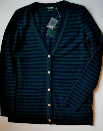 NWT $245 Lauren Ralph Lauren Cashmere Striped Button Up Cardigan Size S - Picture 6 of 10
