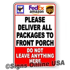 Deliver Packages To Front Porch Not Here Sign METAL Delivery Driver Instructions