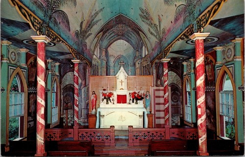 St. Benedict's Catholic old Painted Church Honaunau Kona Hawaii Postcard E3