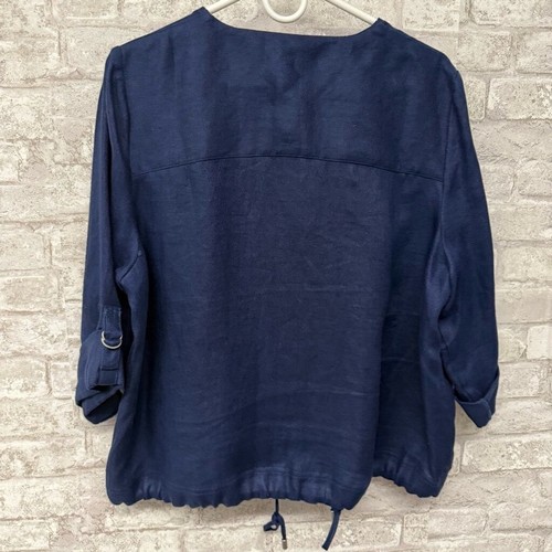 Chico’s Linen Jacket Women’s Large Navy Drawstring Waist - Picture 6 of 7