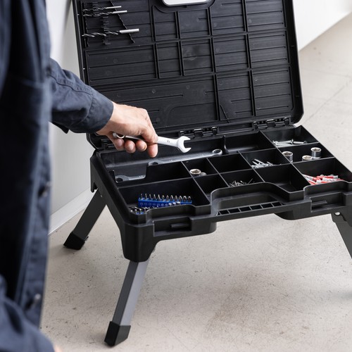 Scaletta Pieghevole Cassetta Porta Attrezzi 2in1 - Valigetta Portattrezzi Vuota - Bild 3 von 7