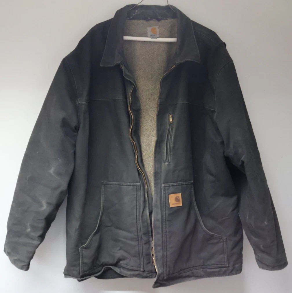 Used Vintage Carhartt Chores Sherpa Lined Jacket 2X Model C61 BLK Black - USA