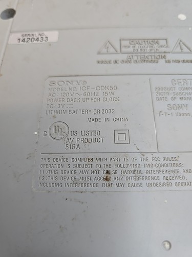 Sony Radio CD Player Under Cabinet AM/FM Kitchen No Remote Tested ICF-CDK50 - Picture 7 of 11