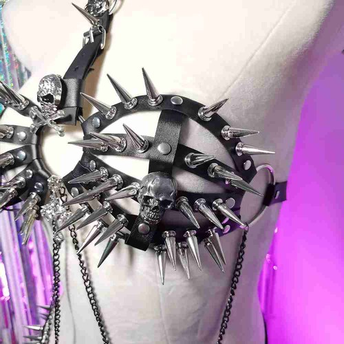 BDSM Punk Rock Y2K TOPS Spike Studded Rivet 2025 Grunge Harajuku Skull Cross - Picture 2 of 14