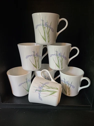 Corelle Corning Shadow Iris, 7 Coffee Cups - EUC