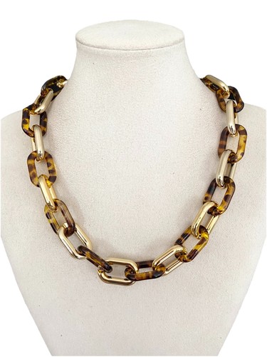Damenkette Statement Gliederkette Modeschmuck Halskette Braun und Goldfarben