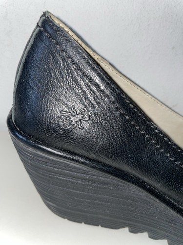 Fly London ~ Women ~ Wedge Pump Platform- Black ~Leather Size 39 EU 8.5 US - Foto 5 di 20