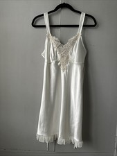 Linea Donatella White Bridal Satin Nightgown Wth Lace, Pearls, Appliqu  Sz Small
