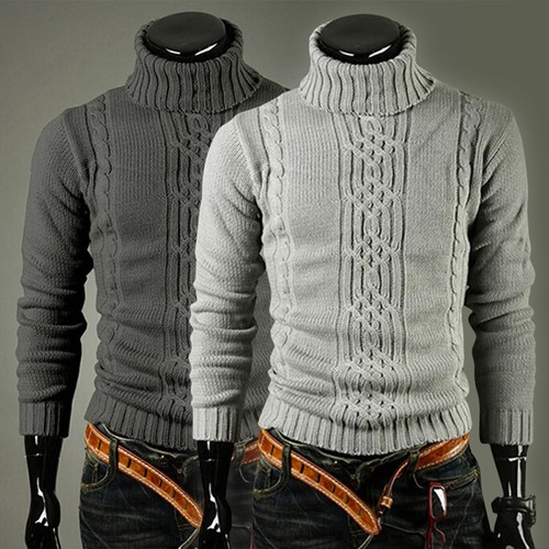 Mens Turtleneck Jumper Tops Warm Slim Fit Cable Knit High Neck Sweater Pullover✲