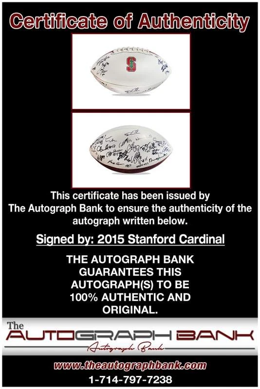 2015 Stanford Cardinal team signed football w/Certificate autographed (52) - Image 3 of 3