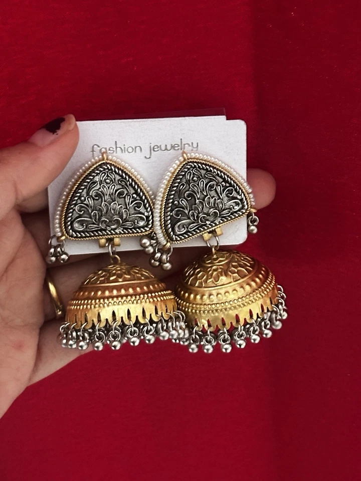 Indische Jhumka Ohrringe Gold & Silber | Traditionell | Ethno Schmuck | Jhumki - Bild 2 von 3