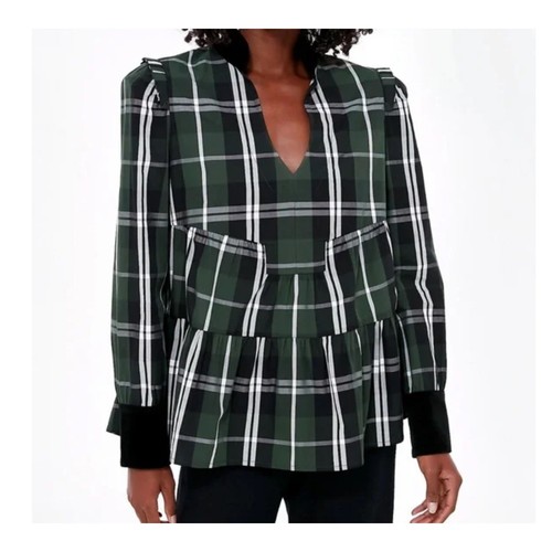 Biesen Bluse Hemd XL grün Schottenkaro Rüschen Tunika Samt extra groß - Bild 1 von 7