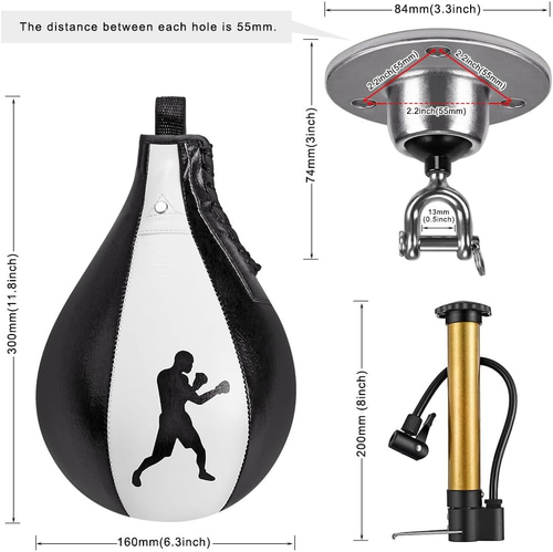 Boxing Speed Bag Kit Premium Leather 360° Swivel Inflator Reflex Training New - Picture 6 of 7