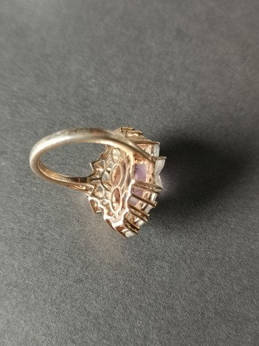 Chunky Amethyst Flower Ring, Sterling Silver 5.86gm, Cocktail, Rose Gold Plated - Picture 12 of 21