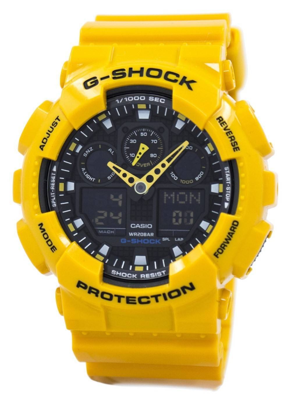 Casio G-SHOCK Yellow Velocity Indicator Alarm Timer GA-100A-9ADR 200M Mens Watch