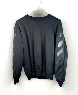 Off-White Black Graphic Print Pullover Sweatshirt Men's Crew Neck Long Sleeve