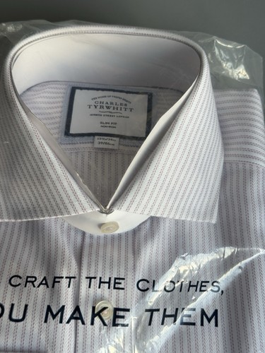 Charles Tyrwhitt Men Light Pink Richmond Weave Stripe Cutaway Slim Fit Uk15.5/34 - Picture 5 of 11