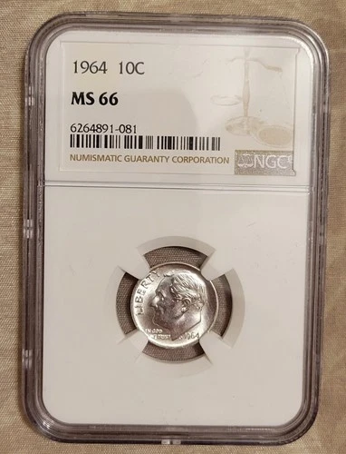 1964 SILVER NGC MS66 ROOSEVELT DIME BEAUTIFUL COIN WITH GREAT LUSTER