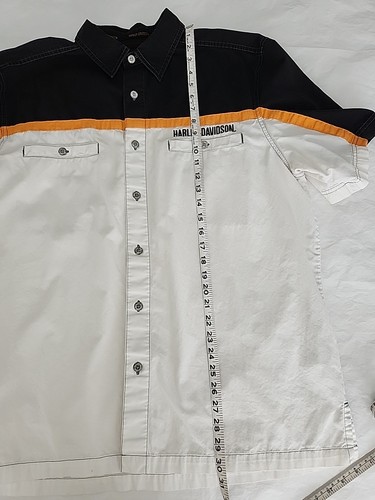 Harley Davidson Herren XL 100% Baumwolle weiß/schwarz Kurzarm Button Down Arbeitshemd - Bild 11 von 13