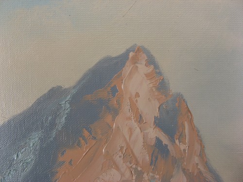 Pintura al óleo años 50 CABINA ALPINA 24x32" ALPES ALEMANES Viktoria Maltuch sello de colección - Imagen 7 de 14
