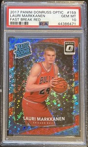 PSA 10 FAST BREAK RED/85 2017-18 Donruss Optic #159 Lauri Markkanen Rated Rookie