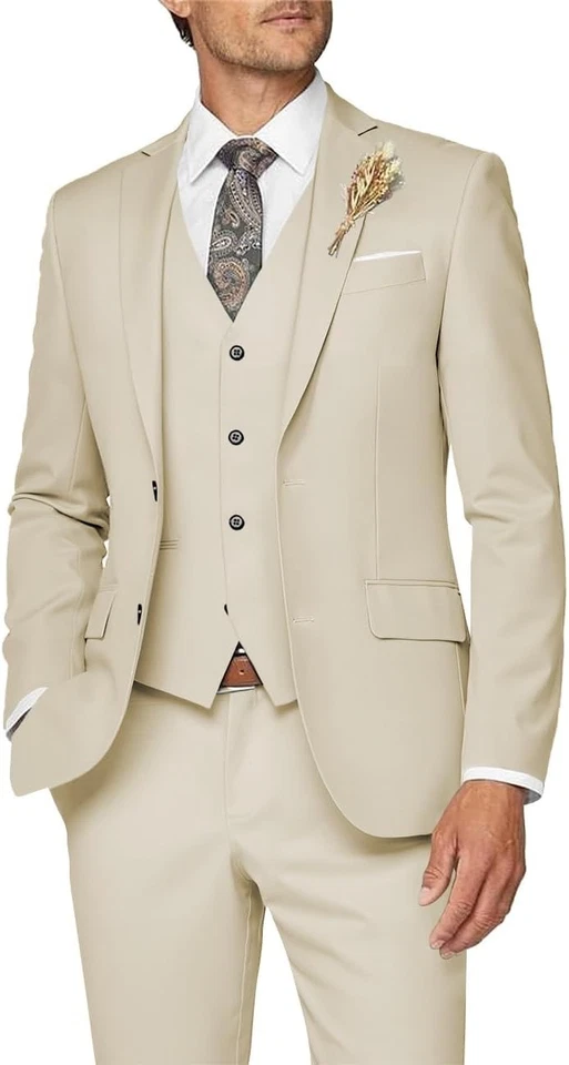 Conjunto de esmoquin de 3 piezas de traje ajustado para hombre formal de negocios boda graduación Foto 3 de 4