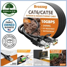 200 Ft Ethernet Cable Outdoor Waterproof 10Gbps Cat6 LAN Patch Cord