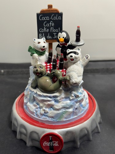 1998 The Coca-Cola Polar Bears Coca-Cola Cafe Franklin Mint Domed Sculpture - Picture 2 of 6