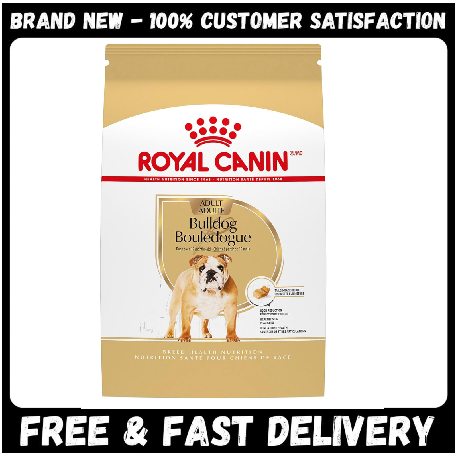 New Royal Canin Bulldog Adult Dry Dog Food, 30 lb bag