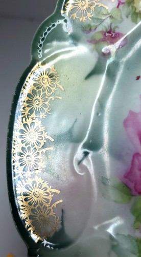 Art Nouveau Green And Gold Rose Plate - Picture 5 of 15