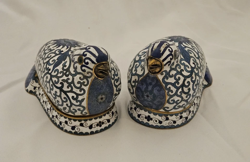 Винтажная пара клуазоне перепела птицы с крышкой безделушки коробка китайские коробки 3 «X 3 1/4» - Изображение 2 из 4