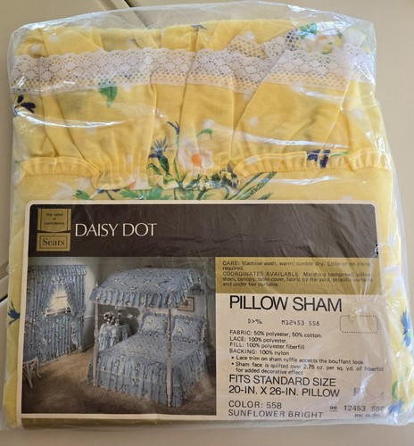 Cuscino trapuntato vintage nuovo Sears Roebuck finta "Daisy Dot" giallo floreale - Foto 2 di 5