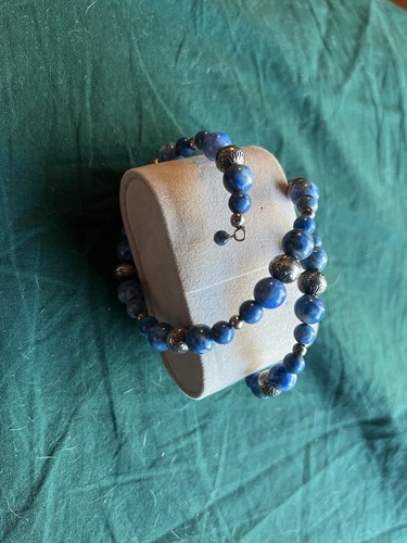 Carolyn Pollack Denim Lapis Sterling Native Pearl Coil Memory Bracelet - Picture 2 of 3