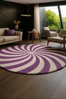 sunburst luxury round hand-tufted rug – white and purple sunray design