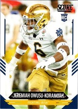 2021 Panini Score Jeremiah Owusu-Koramoah Notre Dame #353 Football Rookie Card. rookie card picture