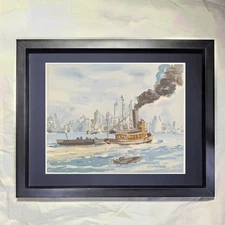Reginald Marsh "Tug Boat in New York Harbor" CUSTOM FRAMED Art