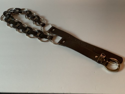 Cinturón tejido cuero genuino MUDD 38" anillos de metal vintage Y2K Boho Punk - Imagen 13 de 14