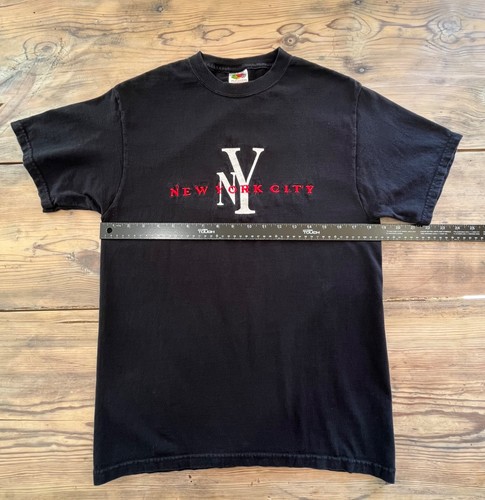 T-shirt Fruit of the Loom New York City taglia M nera ricamata Y2K - Foto 5 di 6