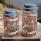VTG SET OF 2  Pastel Hearts and Flowers Glass, Jars Canisters with Plastic Lid