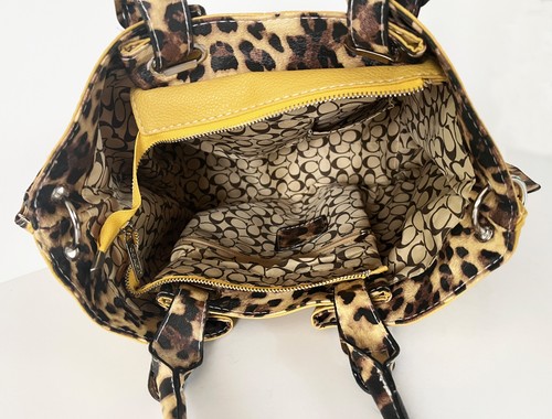 NWOT Never Used Yellow and Leopard Print COACH Tote Bag Purse, 16" x 11" x 8" - Picture 3 of 5