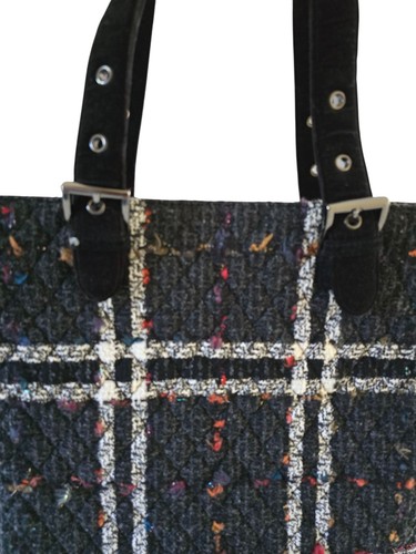 Vera Bradley Plaid Shoulder Bag Boxy Tote Luxe Collection Black Tweed / Velvet - Picture 3 of 11
