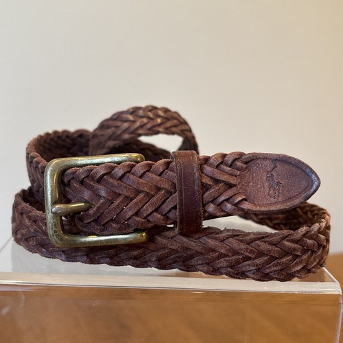 Polo Ralph Lauren Herren braun geflochtener Ledergürtel Gr. 34 36 38 graviert Pony