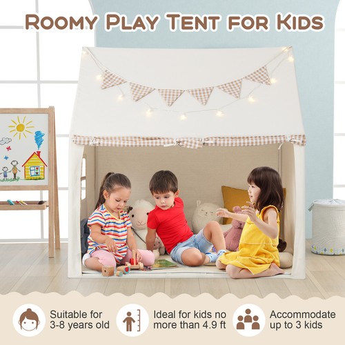 Kids Play Tent Large Playhouse w/ 2 Breathable Windows Star Lights Padded Mat - Picture 5 of 8