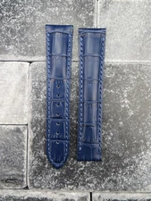 New 22mm Deployment Leather Strap Navy Blue Watch Band for OMEGA Seamaster B A