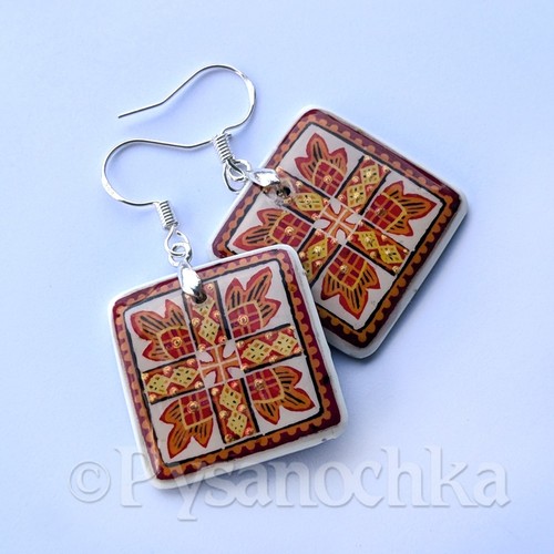 Pendientes Pysanka. Cáscara de avestruz. Huevo de Pascua estilo. Pysanky hecho a mano por Halyna - Imagen 7 de 8