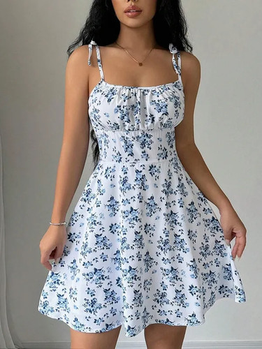 Vestido corto de playa con tiras de espagueti floral de verano para mujer, vestidos para mujer, mujer - Imagen 3 de 28