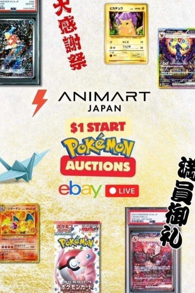 $1 START Slabs, Singles Japanese Pokémon Cards Live Auction